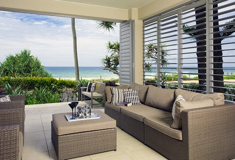 plantation shutters aluminium at the beach