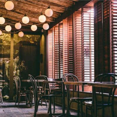 dark shutters in cafe